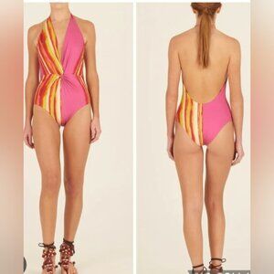 BNWT Silvia Tcherassi Fossano One Piece Swimsuit in Fuschia Lime Stripes Large